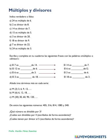 Múltiplos y divisores