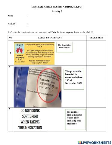 LKPD Activity 2 Food and Drug Label