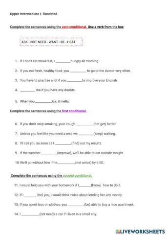 Zero, first, second and third conditionals