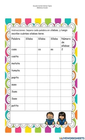 División de sílabas