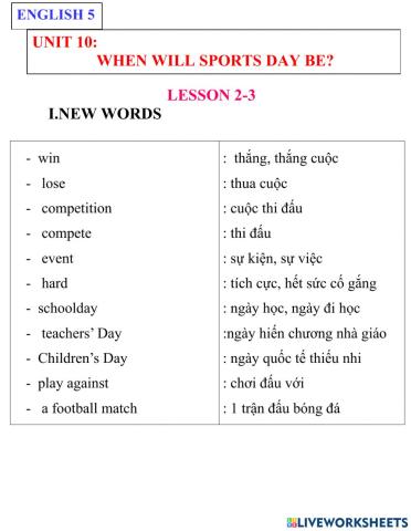 English 5- unit 10- lesson 2-3