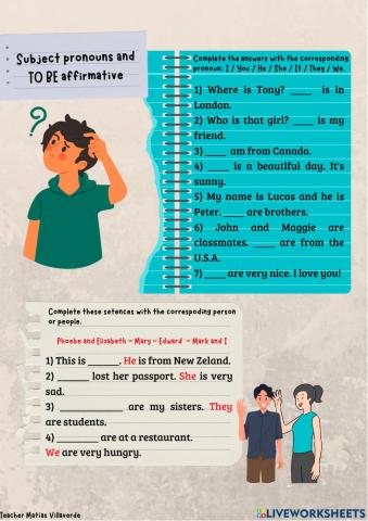 Subject Pronouns + TO BE (affirmative)