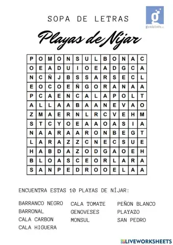 Sopa de letras playas de nijar