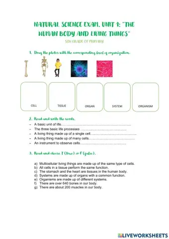 Examen science unit 1