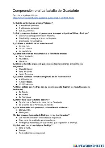 Comprensión oral La batalla de Guadalete
