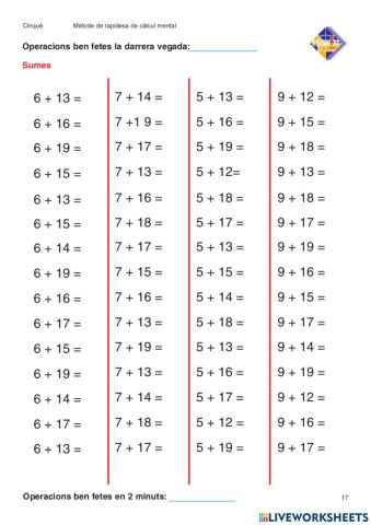 Velocitat càlcul mental  Sumes 5e