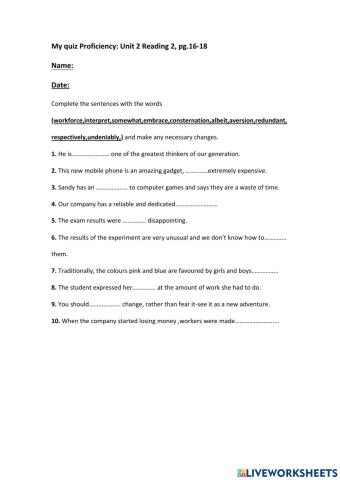 Quiz Prof. Reading unit2