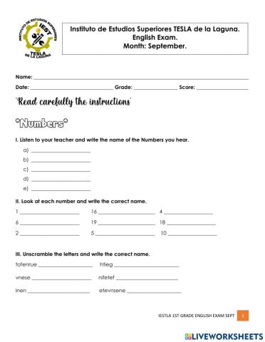 English September Exam TESLA I