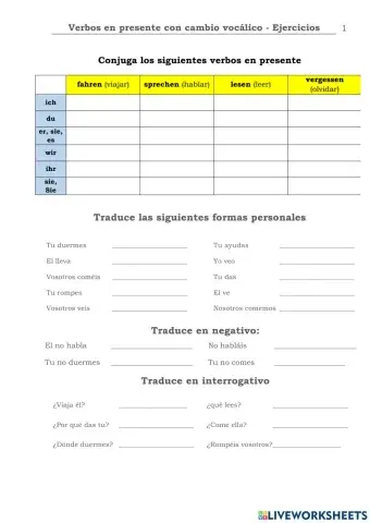 Conjugacion en presente verbos con cambio vocalico ejercicios