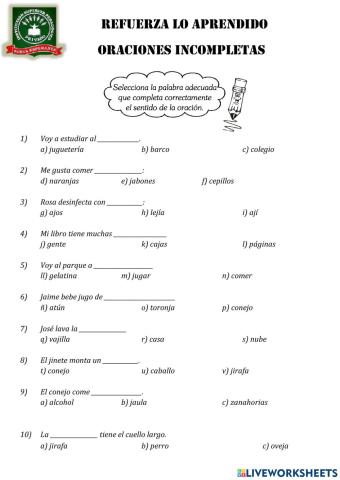 Oraciones incompletas