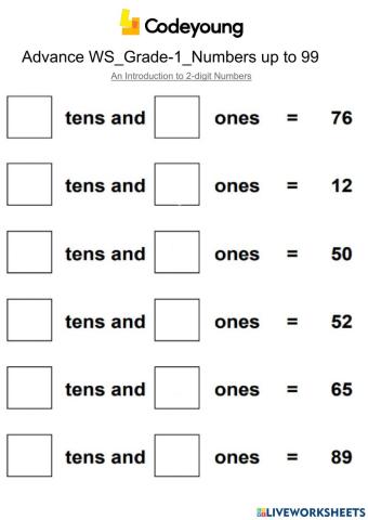 An Introduction to 2-digit Numbers-Advance WS