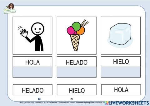 Letra h: hola, helado, hielo
