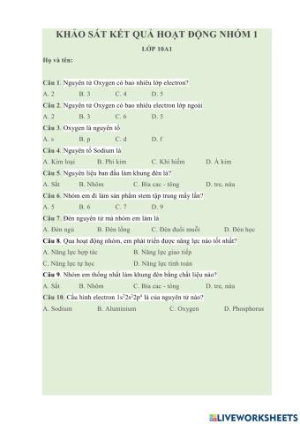 Khảo sát nhóm 1 lớp 10A1