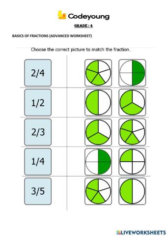 Basics of fractions (advanced worksheet