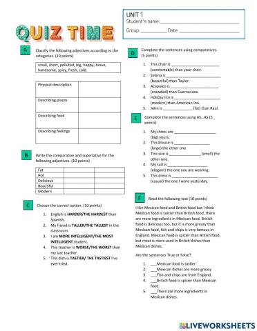 Quiz unit 1 4th 2022