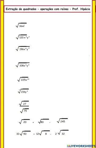 Raiz extraindo termos e operações com raízes