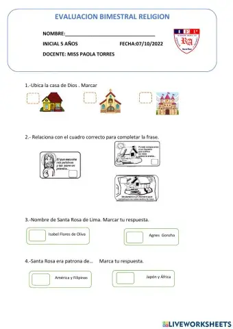 Evaluacion bimestral de religion