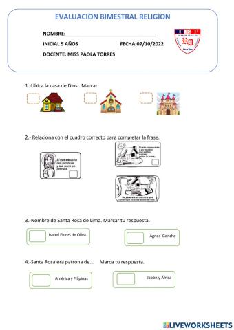 Evaluacion bimestral de religion