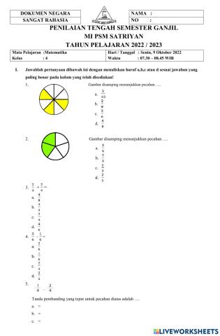 Soal PTS Ganjil MTK Kelas 4A