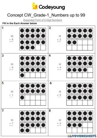 Expanded Form of 2-Digit Numbers-Concept CW