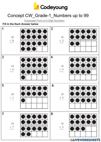 Expanded Form of 2-Digit Numbers-Concept CW