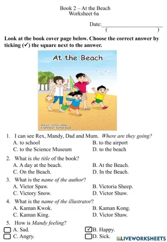 6a Book Cover Worksheet