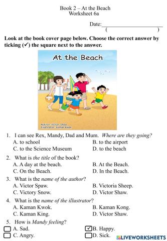 6a Book Cover Worksheet