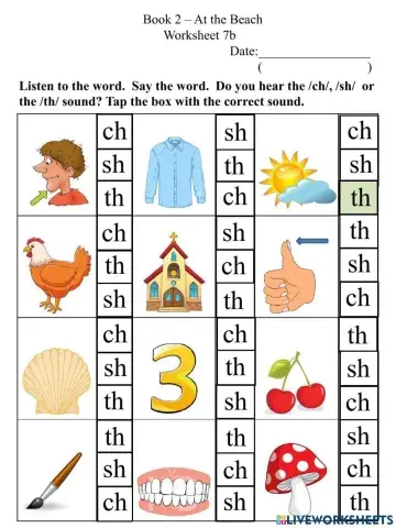 7b Ch Sh Th Worksheet
