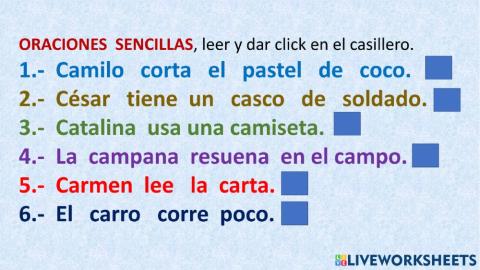 Lectura de oraciones