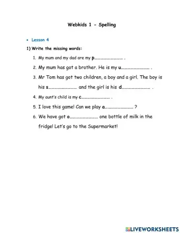 Webkids 1 - Spelling - Unit 4