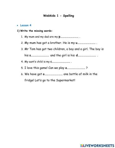 Webkids 1 - Spelling - Unit 4