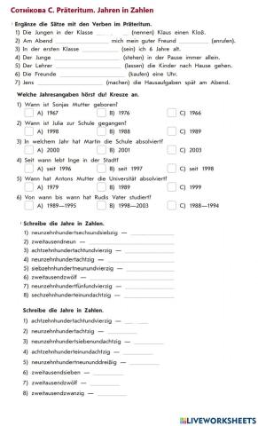 Сотнікова С. Präteritum. Jahren im Zahlen