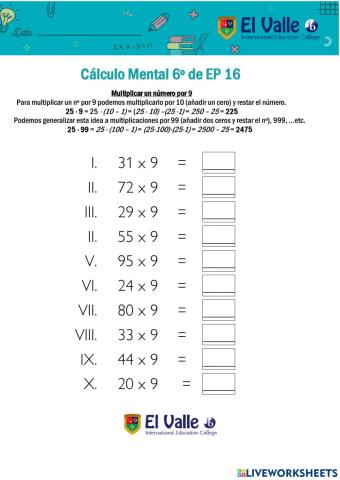Cálculo Mental 6º de EP 15