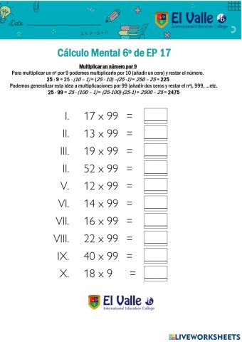 Cálculo Mental 6º de EP 17