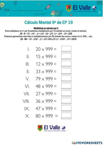 Cálculo Mental 6º de EP 19