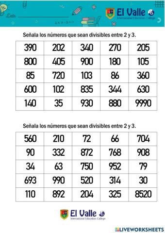 Criterios de divisibilidad (2,3,5,9,10)