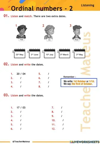 Ordinal Numbers - 2 - Listening