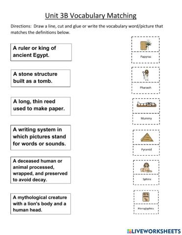 Unit 3B – Ancient Egypt Vocabulary Picture Matching
