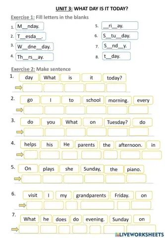 Unit 3: what day is it today?