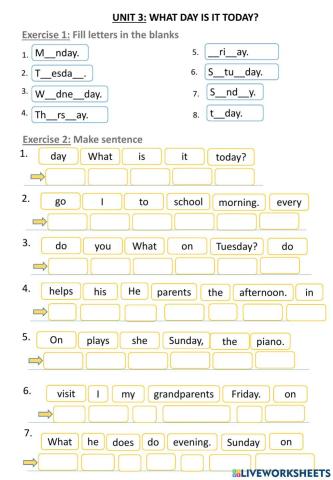 Unit 3: what day is it today?