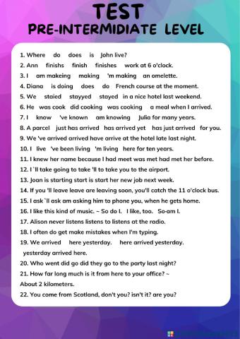 Test pre-intermidiate