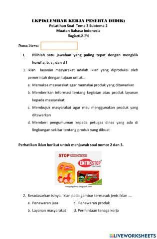 Penilaian Harian Bahasa Indonesia tema 3