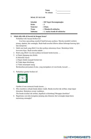 Soal Evaluasi Tema 3 Subtema 1 Pb.1