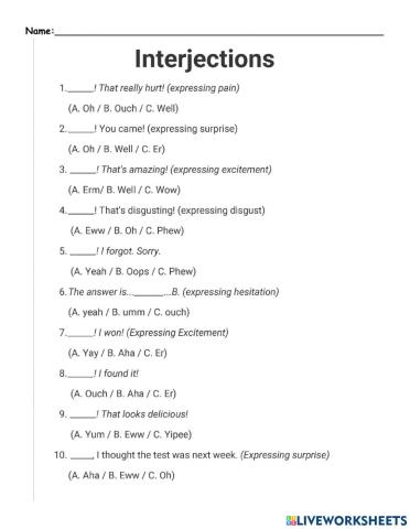 Interjections Quiz