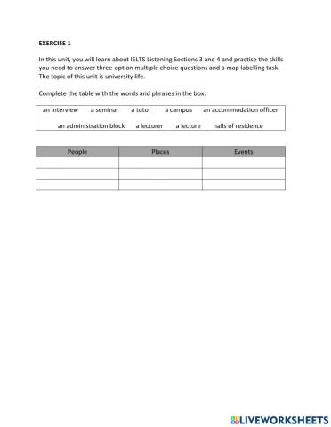 IE1, Unit 6, Listening, Exercise 1