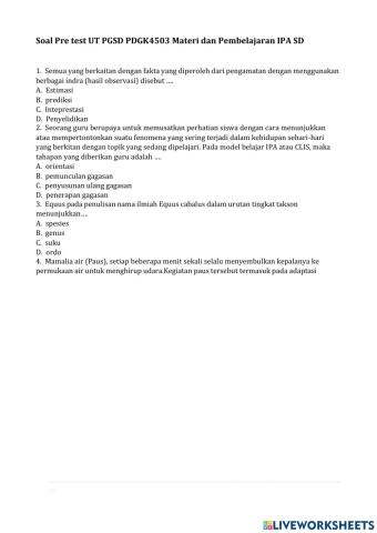 Pre test pembelajaran ipa sd