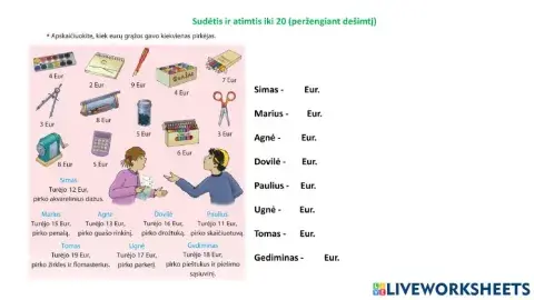 Sudėtis ir atimtis iki 20 (peržengiant dešimtį)