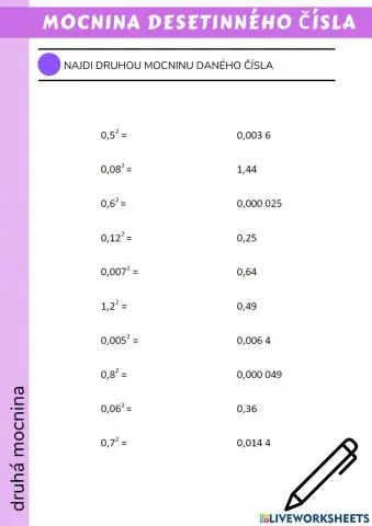 Druhá mocnina desetinného čísla