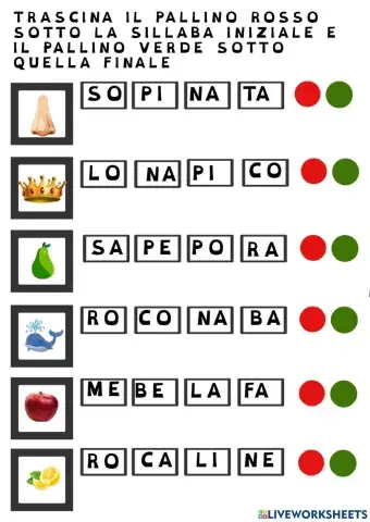Riconosci la sillaba iniziale e finale