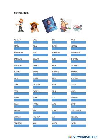 Hiztegia lantzen. Aditzak